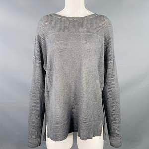 MARGARET OLEARY Grey Cotton Waffle Knit Long Sleeve Casual Top